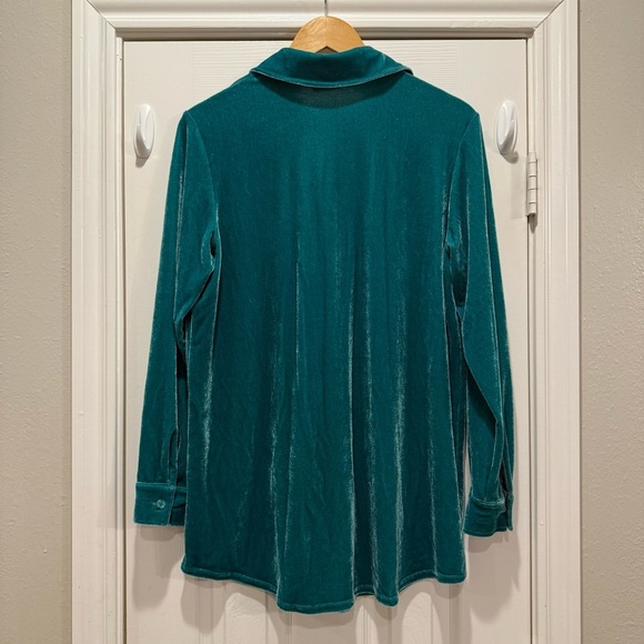 NWT Soft Surroundings Velvet Boyfriend Tunic Top Women’s S Button Up Green Boho - Picture 4 of 11